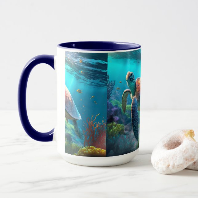 Caneca de Café com Arte do Emblema de Tartaruga Mi (Com Donut)