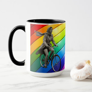 Caneca de café com arte pop retrô de motociclista