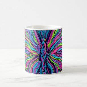 Caneca de Café com Asas de Borboleta Neon em Óleo