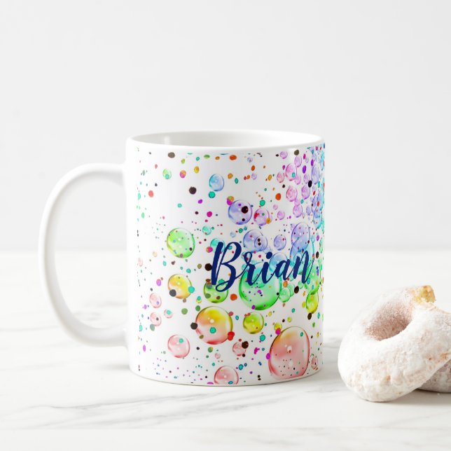 Caneca de Café com Bolhas Coloridas Personalizadas (Com Donut)