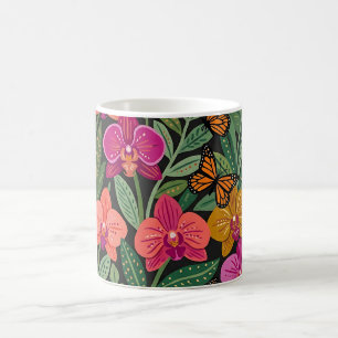 Caneca de Café com Borboletas de Orquídea Mexicana