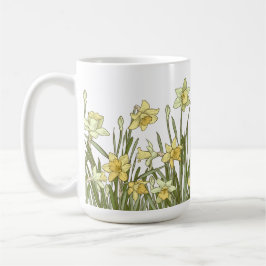 Caneca de café com borda floral de daffodils amare