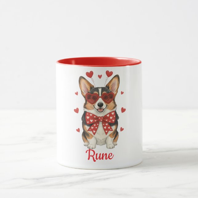 Caneca de café com cachorro Corgi dia dos namorado (Centro)