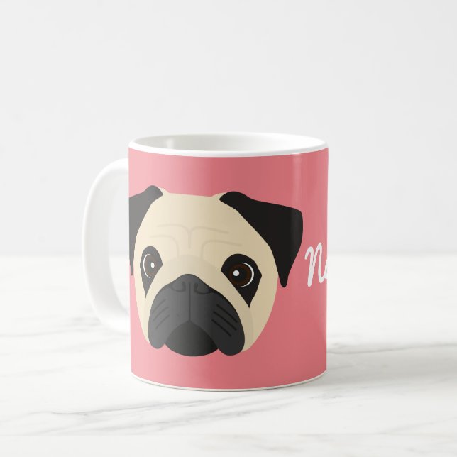 Caneca de café com cachorro Pug (Frente Esquerda)