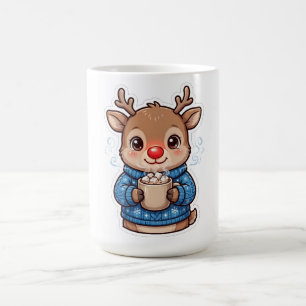 Caneca de Café com Chocolate Quente de Rena Natal