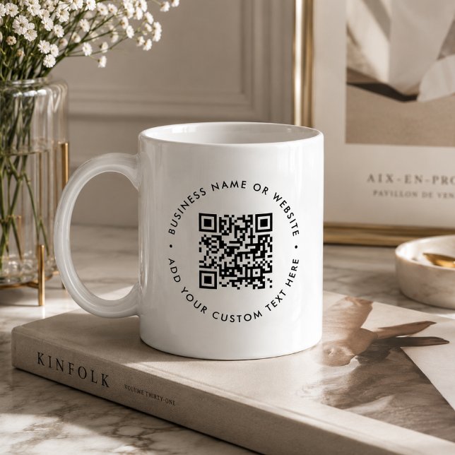 Caneca de café com código QR | Presente de xícara  (Custom QR code coffee mug for business websites, booking links, shops, and client desks.)