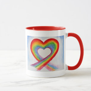 CANECA DE CAFÉ COM CORAÇÃO ARCO-ÍRIS