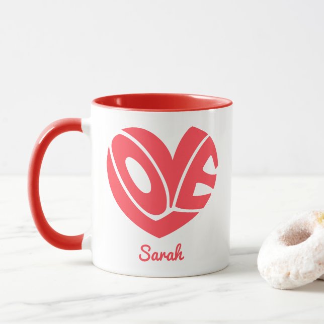 Caneca de café com coração de amor fofo (Com Donut)