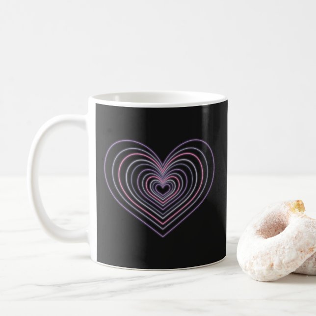 Caneca de Café com Coração de Neon Roxo (Com Donut)