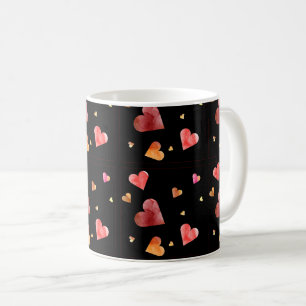 Caneca de Café com Corações Coloridos em Aquarela