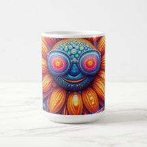 Caneca de café com cores vívidas de girassol com ó
