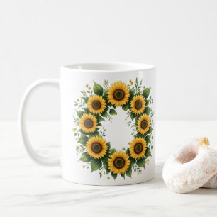 Caneca de Café com Coroa de Girassóis Dourados Ele