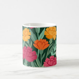 Caneca de Café com Cravos e Borboletas Abstratos