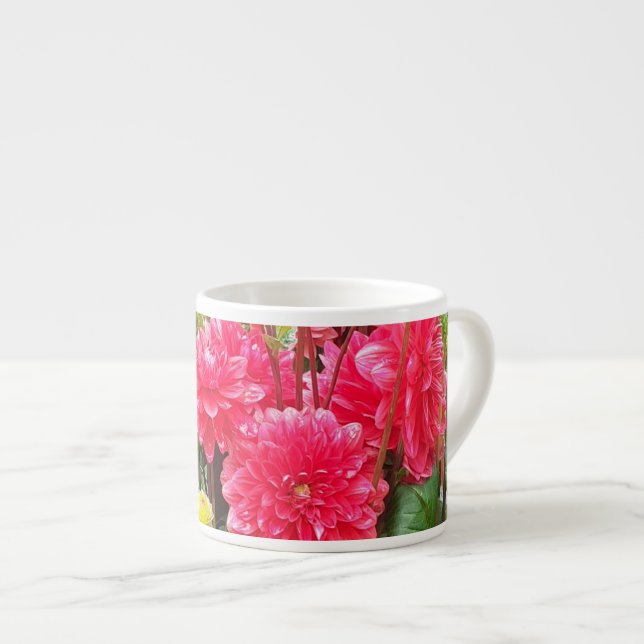 Caneca de Café com Dahlias Rosa Profundo (Frente Esquerda)