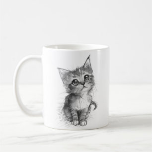 Caneca de Café com Desenho a Lápis de Gatinho Fofo