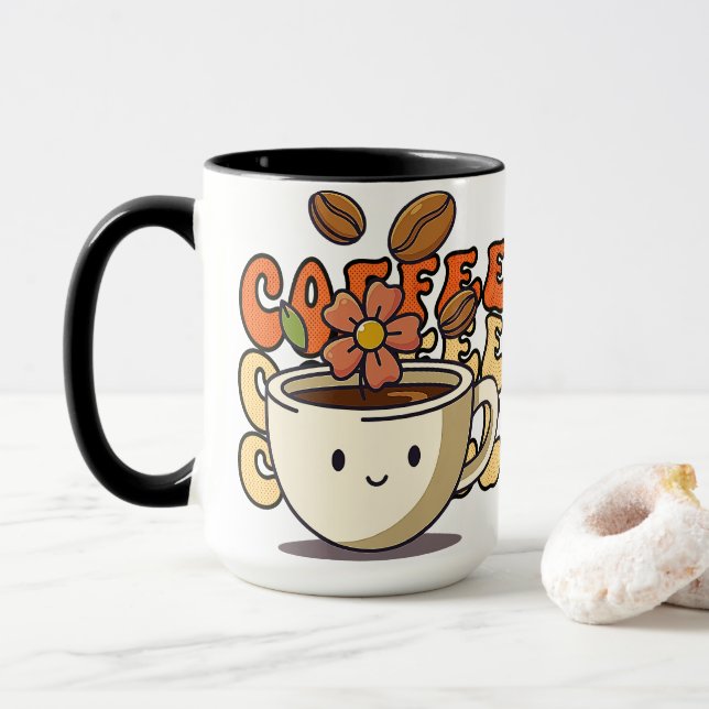 Caneca de Café com Desenho Animado Fofo (Com Donut)