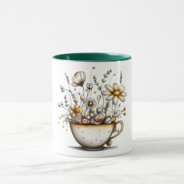 Caneca de café com desenho de flores crescendo na 