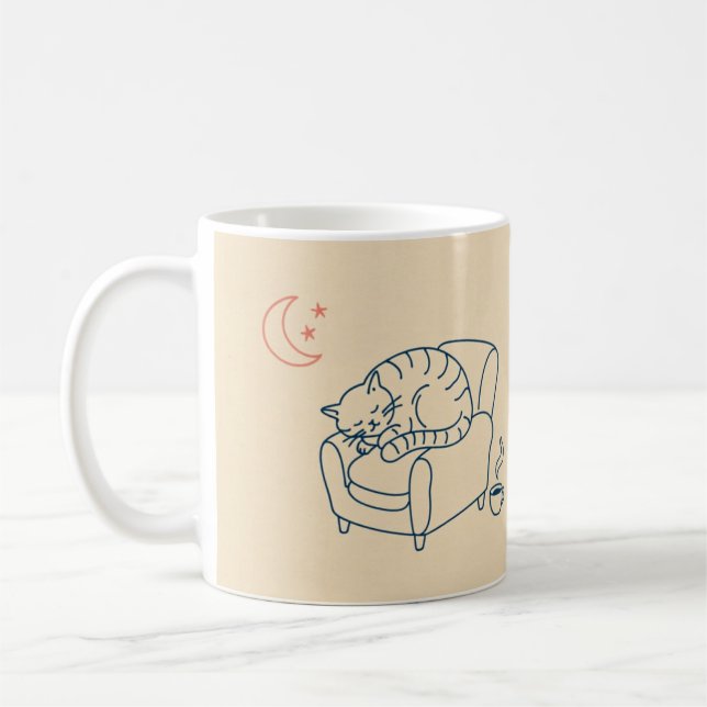 Caneca de Café com Desenho de Gato Sonolento na Po (Esquerda)