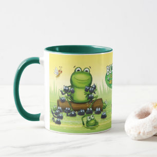 Caneca de café com desenho de rãs