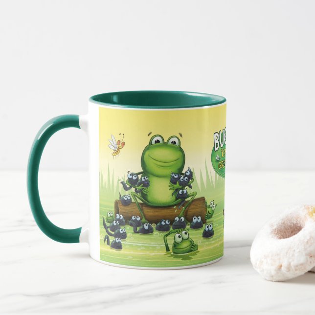 Caneca de café com desenho de rãs (Com Donut)
