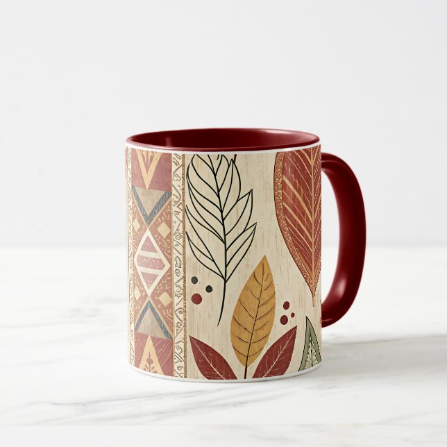 Caneca de Café com Design Artístico de Folhas Retr (Frente Esquerda)