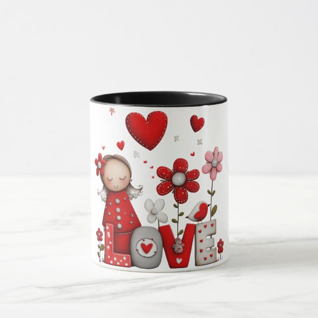 Caneca de café com design de menina com planta do  (Centro)