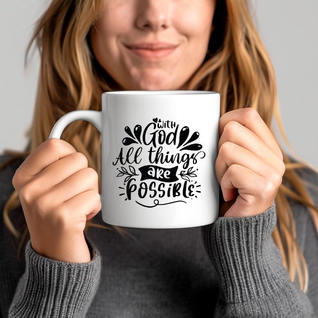 Caneca De Café Com Deus Todas as Coisas São Possíveis Versículo d (With God All Things Are Possible Bible Verse Coffee Mug)