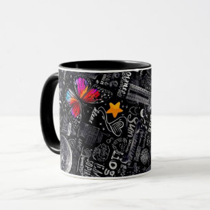 Caneca de Café com Estampa Colorida de Doodle   De