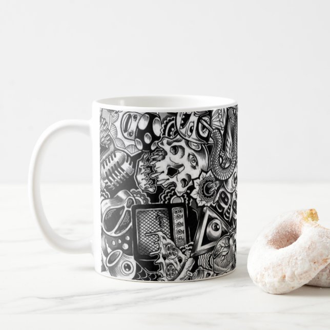 Caneca de Café com Estampa Colorida de Doodle | De (Com Donut)