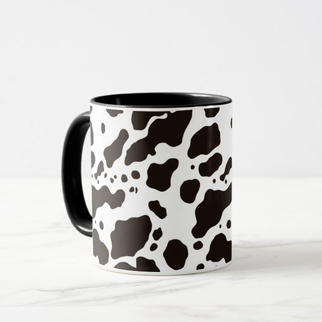 Caneca de Café com Estampa de Vaca Preta e Branca (Frente Esquerda)