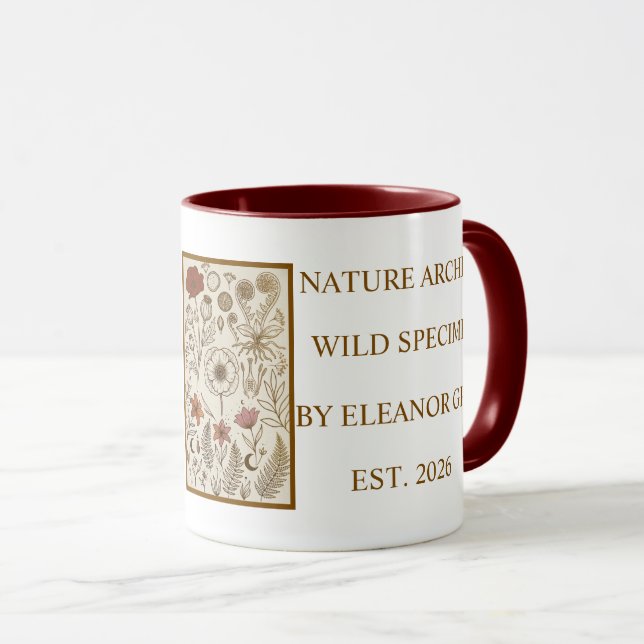 Caneca de Café com Estética Botânica Vermelha da D (Frente Esquerda)
