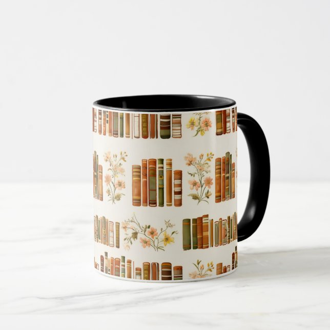 Caneca de Café com Estética de Biblioteca Aconcheg (Frente Esquerda)