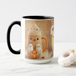 Caneca de Café com Fantasma Fofo e Abóbora