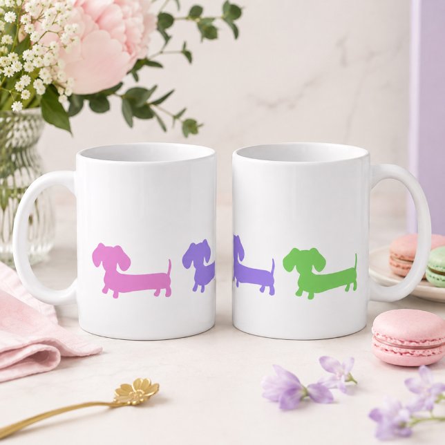Caneca de Café com Filhotes de Dachshund Pastel (Pastel Dachshund Puppies Coffee Mug)
