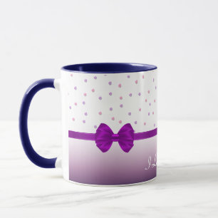 Caneca de Café com Fita Roxa de Bolinhas Rojxas