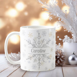 Caneca de Café com Flocos de Neve Personalizados e