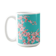 Caneca de Café com Flor de Cerejeira em Aquarela