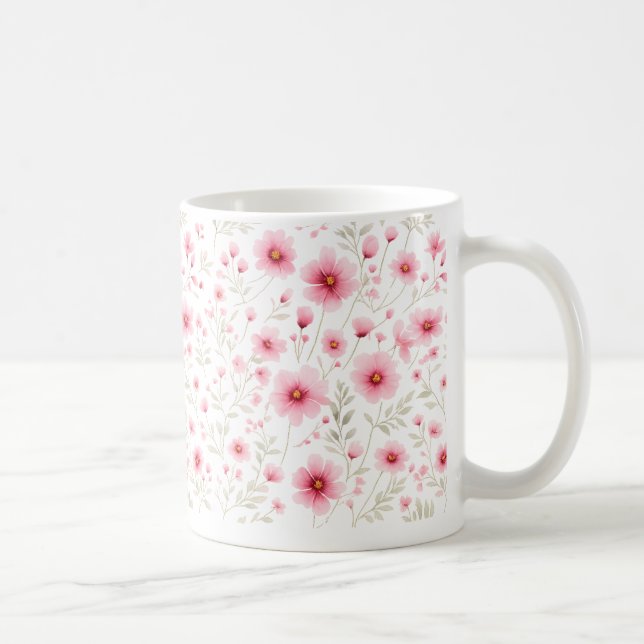 Caneca de Café com Flor de Cerejeira Rosa em Aquar (Direita)
