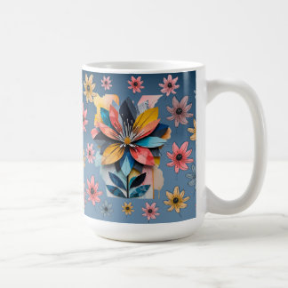 Caneca de café com flor retrô, 15oz