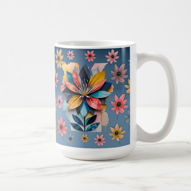 Caneca de café com flor retrô, 15oz (Direita)
