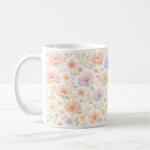 Caneca de Café com Floral Pastel em Aquarela Suave