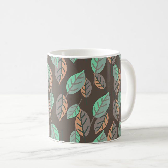 caneca de café com folhas da floresta (Frente Esquerda)