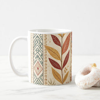 Caneca de Café com Folhas de Outono Boho e Padrão