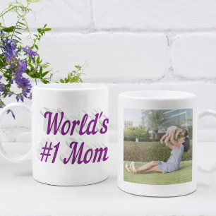 Caneca de Café com Foto da Mamãe texto roxo