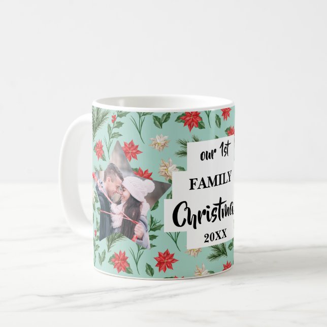 Caneca de Café com Foto Floral de Natal da Primeir (Frente Esquerda)