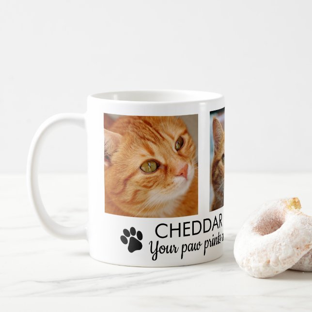 Caneca de Café com Foto Memorial de Gato Pawprints (Com Donut)