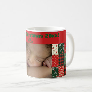 Caneca de café com foto natal verde vermelho patch