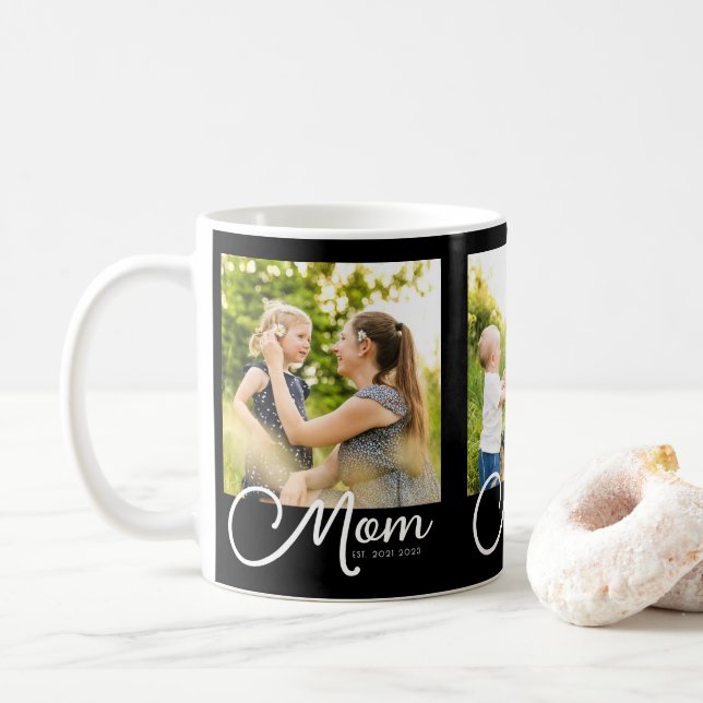 Caneca de Café com Foto Preta 3 da Mãe Estabelecid (Com Donut)