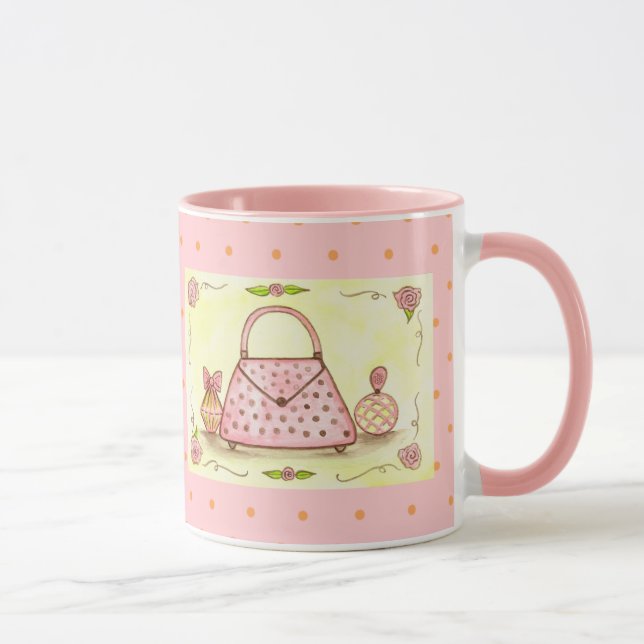 Caneca de Café com Frasco de Perfume Bolsa Rosa (Direita)