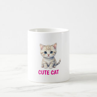 Caneca de Café com Gato em Aquarela Fofa